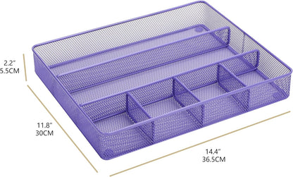 Annova Desk Drawer Organizer Tray for Office Organization - Metal Mesh - Storage Tray with Dividers for Pens, Desktop Accessories, Bathroom, Kitchen, Makeup and Office Supplies (Small, Gold)