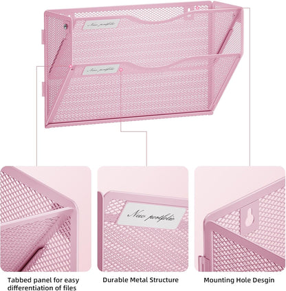 Marbrasse Wall File Holder 2-Tier Hanging Wall File Organizer, Mesh Mail Holder for Papers, Wall Mount File Clipboard & Magazine Organizer Great for Office Home (Black)