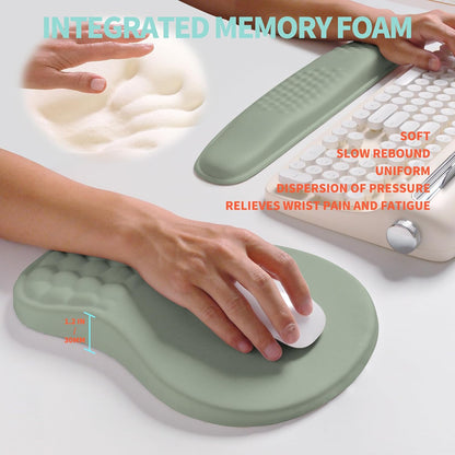 2-in-1 Ergonomic Set, Wave Rise Keyboard Wrist Rest and Massage Bulge Slope Mouse Pad Wrist Support, Cushion Memory Foam Integrated to Relieve Wrist Pain, Black