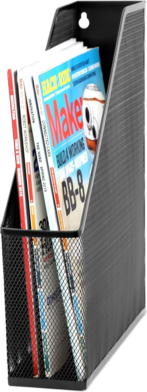 U Brands Mesh Steel Magazine File Holder, 12.5" x 9.8" x 3", Black, Desk Organizer for Magazines, Documents, Files and Folders, Modern Office Accessory