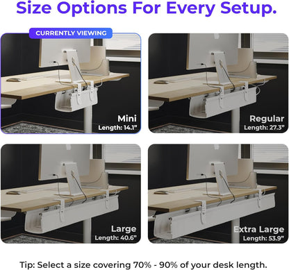 Ascrono Original No Drill Under Desk Cable Management Tray 27.3" - Premium White Fabric Cable Management Under Desk - Clamp/Screw Mount Cord Organizer - Supports Upto 66lbs