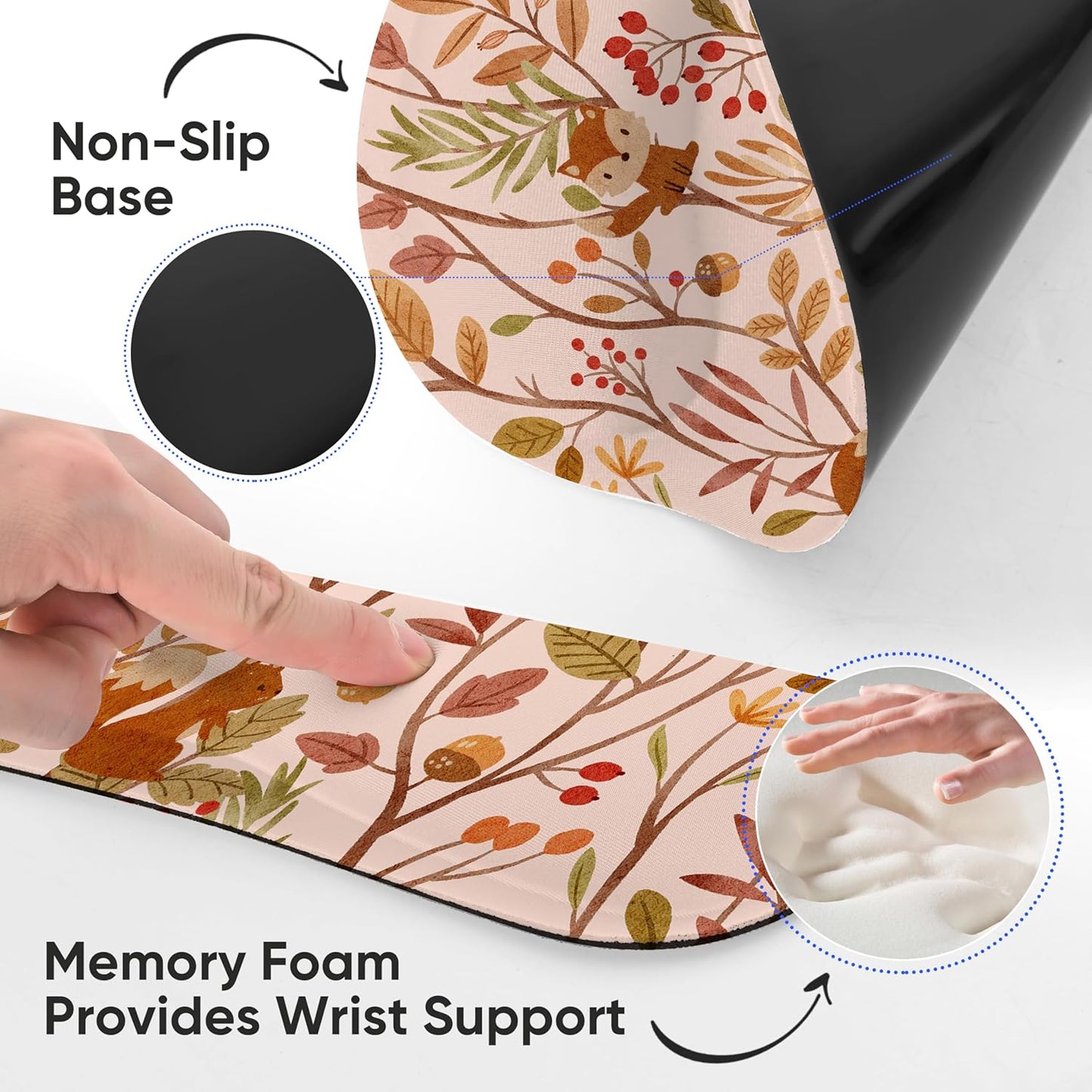 Ergonomic Keyboard Mouse Pad Wrist Rest Support Set for Laptop/Computer/Desktop,Memory Foam Hand Rest Wrist Cushion for Gaming/Office,Lightweight Comfortable & Pain Relief (Flowers)