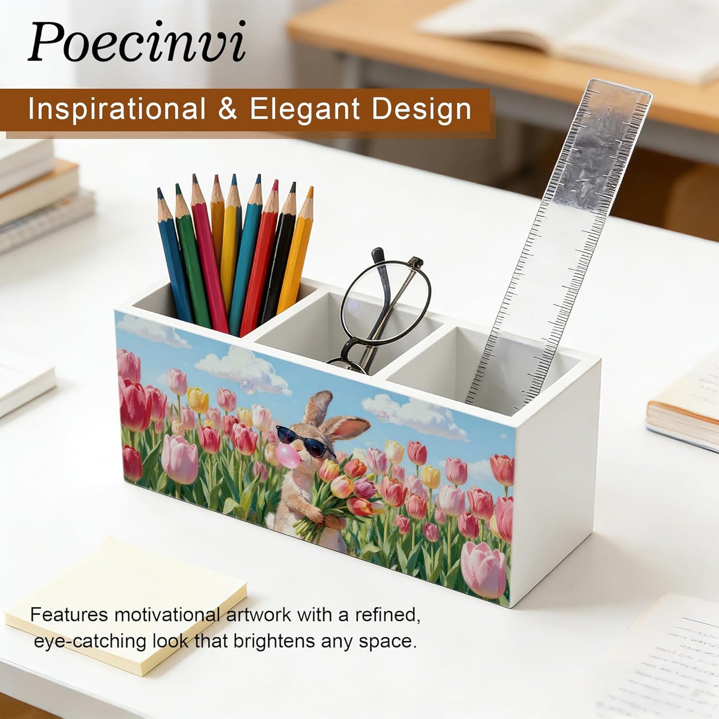 Blue Coquette Bow Pen Holder for Home Office Desk, Girly Office Decor, Preppy Blue Ribbon Bow Aesthetic Wooden Box Sign Pencil Holder for Desk Shelf Organizer