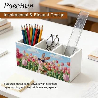 Blue Coquette Bow Pen Holder for Home Office Desk, Girly Office Decor, Preppy Blue Ribbon Bow Aesthetic Wooden Box Sign Pencil Holder for Desk Shelf Organizer