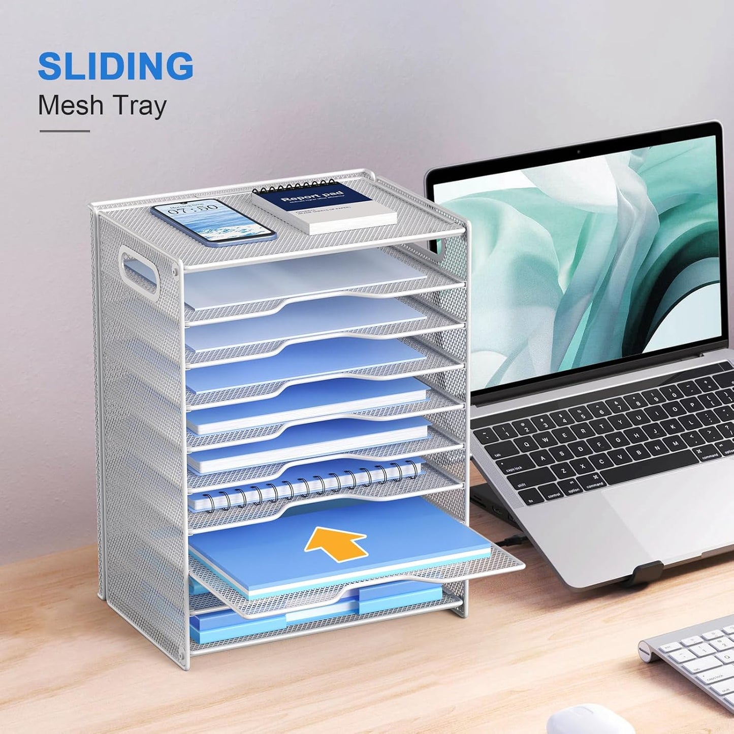 OUTWOLF 10 Tier Paper Organizer - Letter Tray Mesh Desk File Organizer with Handles for Office School Desktop, Black