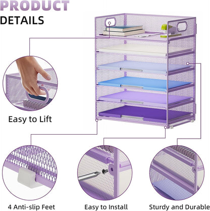 Marbrasse 6 Tier Paper Organizer Letter Tray - Mesh Desk File Organizer with Handle, Paper Sorter Organizer for Letter/A4 Office File Folder Holder - Black