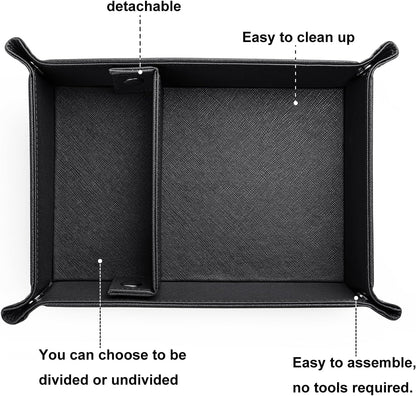 BONNY DODO Valet Tray for Men PU Leather Tray Organizer with Partition, Storage Keys, Watch & Practical Storage for Table Nightstand Living Room Bedroom (Dark Brown-Square)