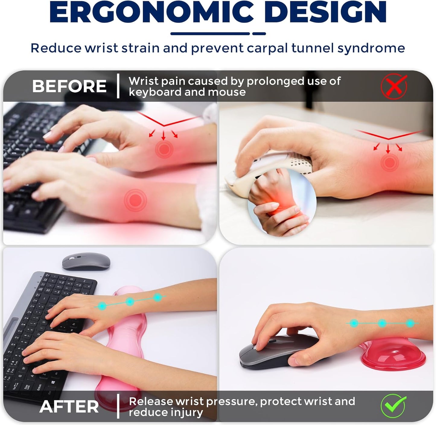 Gel Wrist Rest for Keyboard and Mouse, Wrist Rest for Keyboard, Mouse Wrist Support, Pain Relief, Cool Touch, Non-Skid, Keyboard and Mouse Wrist pad Set