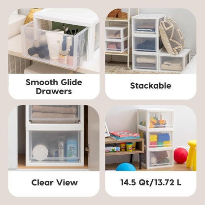 IRIS USA 47 Qt. Extra-Large Stackable Storage Drawer Plastic Drawer Organizer with Clear Doors, for Pantry Bedroom Closet Kitchen Under-Sink Home and Office De-Clutter Shoes and Crafts, White, 2-Pack