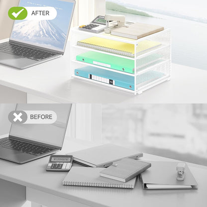Lavatino 3-Tier Letter Tray Desk Paper Organizer – Black Mesh Metal File Tray Organizer for Desk, Office Supplies & Home Organization | Fits A4/Letter Paper, Mail, Magazines and Office Accessories