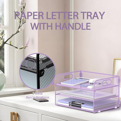 Supeasy 3 Tier Paper Organizer with Handle, Mesh Desk Organizer Letter Tray, Paper Tray File Organizer for A4 File Folder, Black