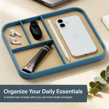 Nordik Leather Valet Tray - Pebble Black - 9.5 x 7.9 Inch Medium Vegan Leather Tray - Stylish Nightstand Organizer for Men - Modern Bedside Caddy - EDC Catchall for Key Watch Wallet Jewellery