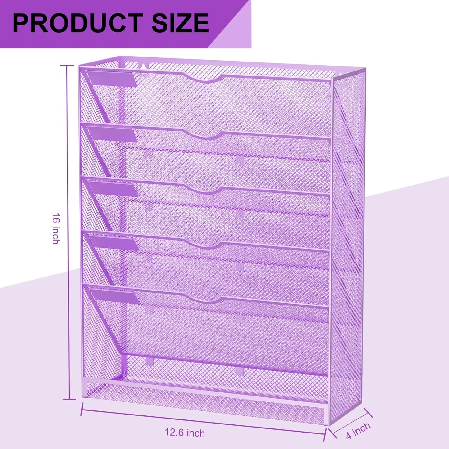 Wall File Organizer Holder Mesh Hanging Paper Document Holder,Vertical 6 Pocket Tier for Office Home, Black