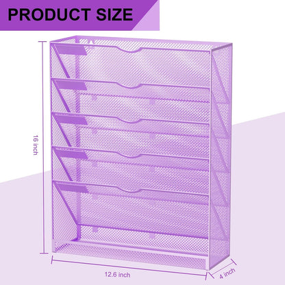 Wall File Organizer Holder Mesh Hanging Paper Document Holder,Vertical 6 Pocket Tier for Office Home, Black