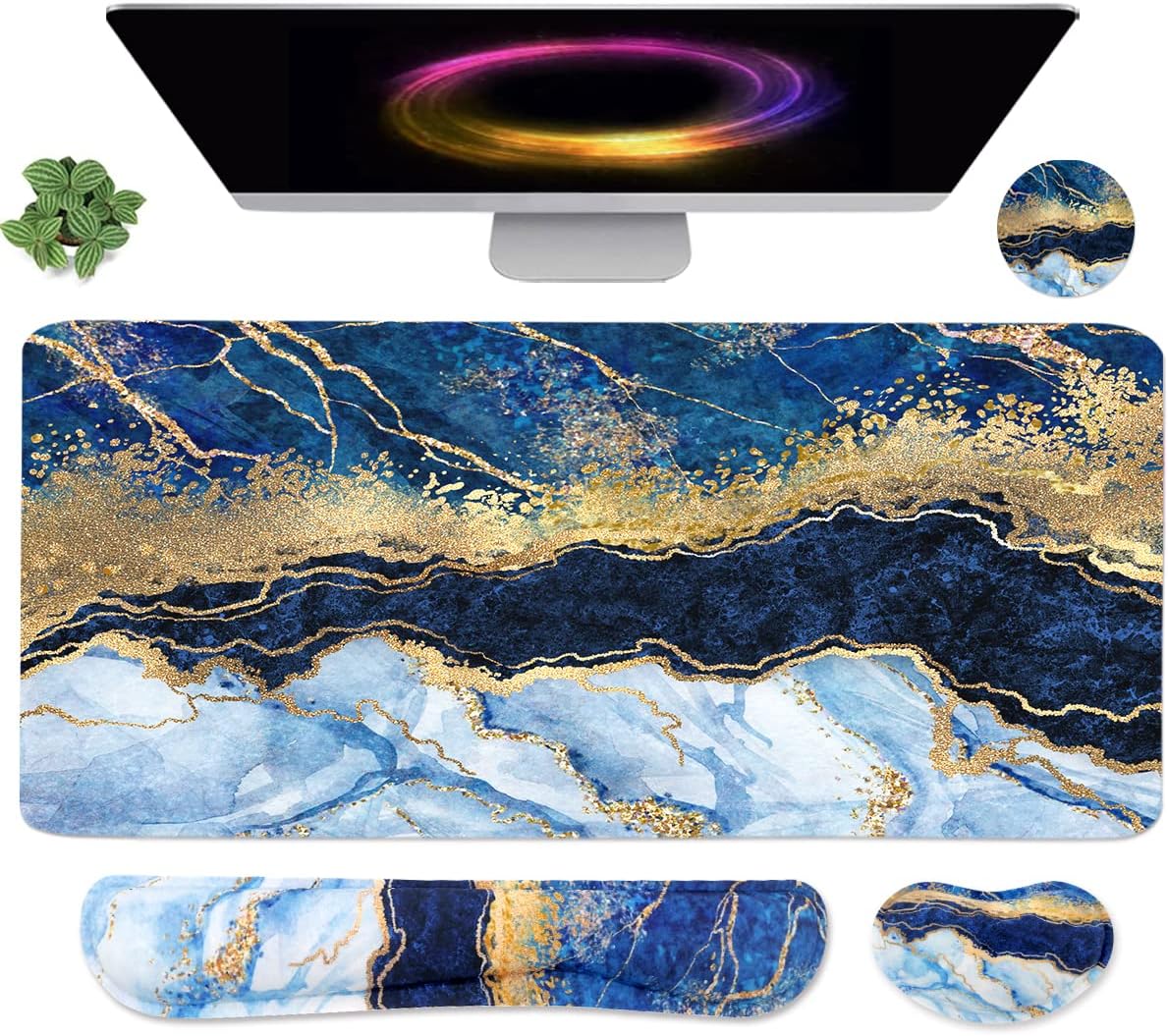 4-in-1 Large Mouse Pad, Keyboard Wrist Rest Pad & Wrist Support Mousepad Set, Extended Desk Pad Waterproof Desk Mat for Home Office Study Game
