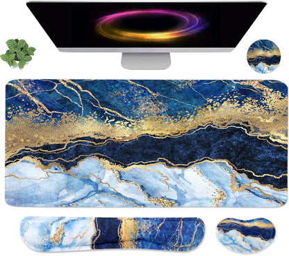 4-in-1 Large Mouse Pad, Keyboard Wrist Rest Pad & Wrist Support Mousepad Set, Extended Desk Pad Waterproof Desk Mat for Home Office Study Game