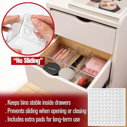25 PCS Clear Plastic Drawer Organizers Set – Non-Slip Bin Set with Adhesive Dots, Versatile Acrylic Trays for Makeup, Jewelry, Vanity, Kitchen Gadget or Office Desk, Bathroom Stable Storage Container