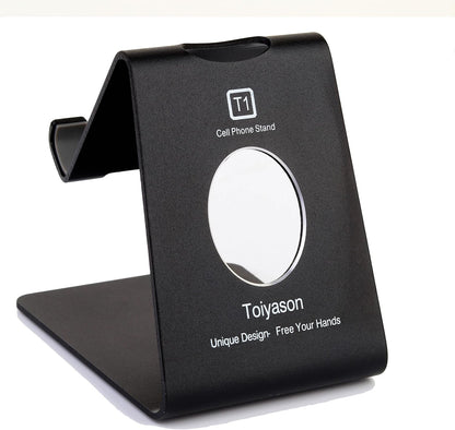 Cell Phone Stand, Desk Phone Holder, Cradle, Dock, Compatible with All 4-8inch Phones, Office Kitchen Traveling Accessories T1 Black