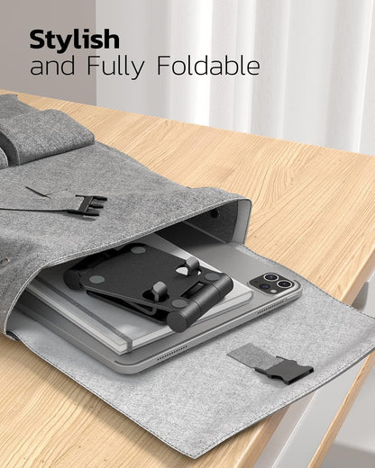 Nulaxy 2 Pack Fully Aluminum Dual Folding Cell Phone Stand, Adjustable Foldable Desktop Phone Holder for Desk Compatible with iPhone 17 16 15 14 13 12 11 Pro Max Xs Xr X 8, All Phones, Black & Silver