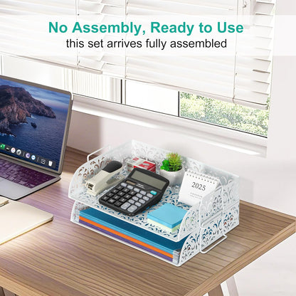 EasyPAG Paper Organizer for Desk 2 Tier Stackable Paper Tray for A4 Legal Size Folders Metal File Storage Desktop Organizer for Home Office School Teacher, Black
