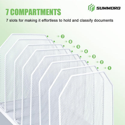 SUMMORO Inclined File Organizer for Desk, 7-Section Vertical File Folder Holder Office Desk Organizer Metal Rack File Wire Mesh Desktop Document Sorter for Office School Classroom Home (Black)