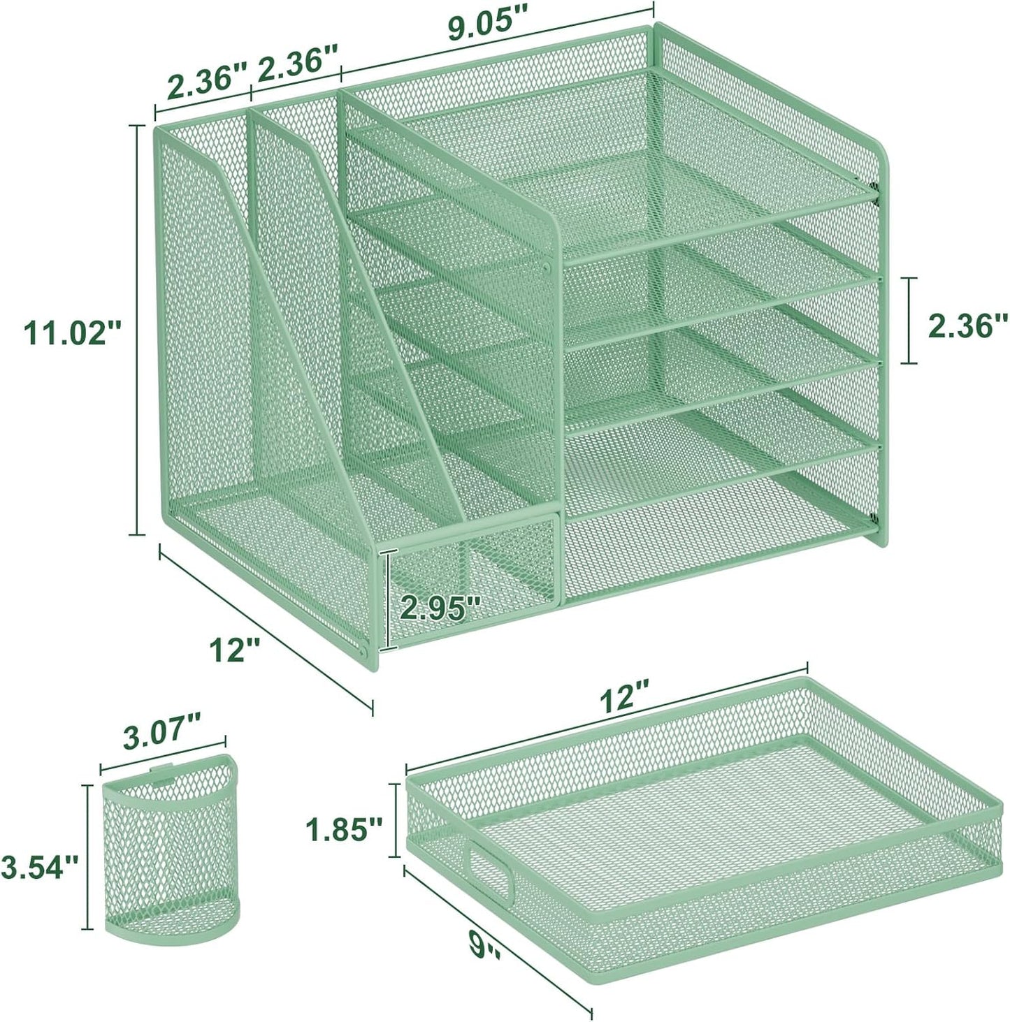 Marbrasse Desk Organizer with File Holder, 5-Tier Paper Letter Tray Organizer with Drawer and 2 Pen Holder, Mesh Desktop Organizer and Storage with Magazine Holder for Office Supplies(Black)