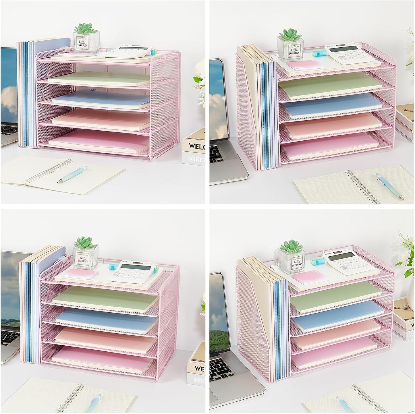 OPNICE Desk Organizer, 5-Tier Paper Organizer Letter Tray with Magazine Holder, Office Desk Accessories & Workspace Organizers, Desktop File Organizer for Office Supplies Storage, Black