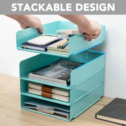 Tiawudi Desk Organizer, Clear Office Organization and Storage, Plastic Letter Tray, Stackable File Organizer for Classroom, Home, Documents, Notes, Folders, Books and Pens, 4 Tier