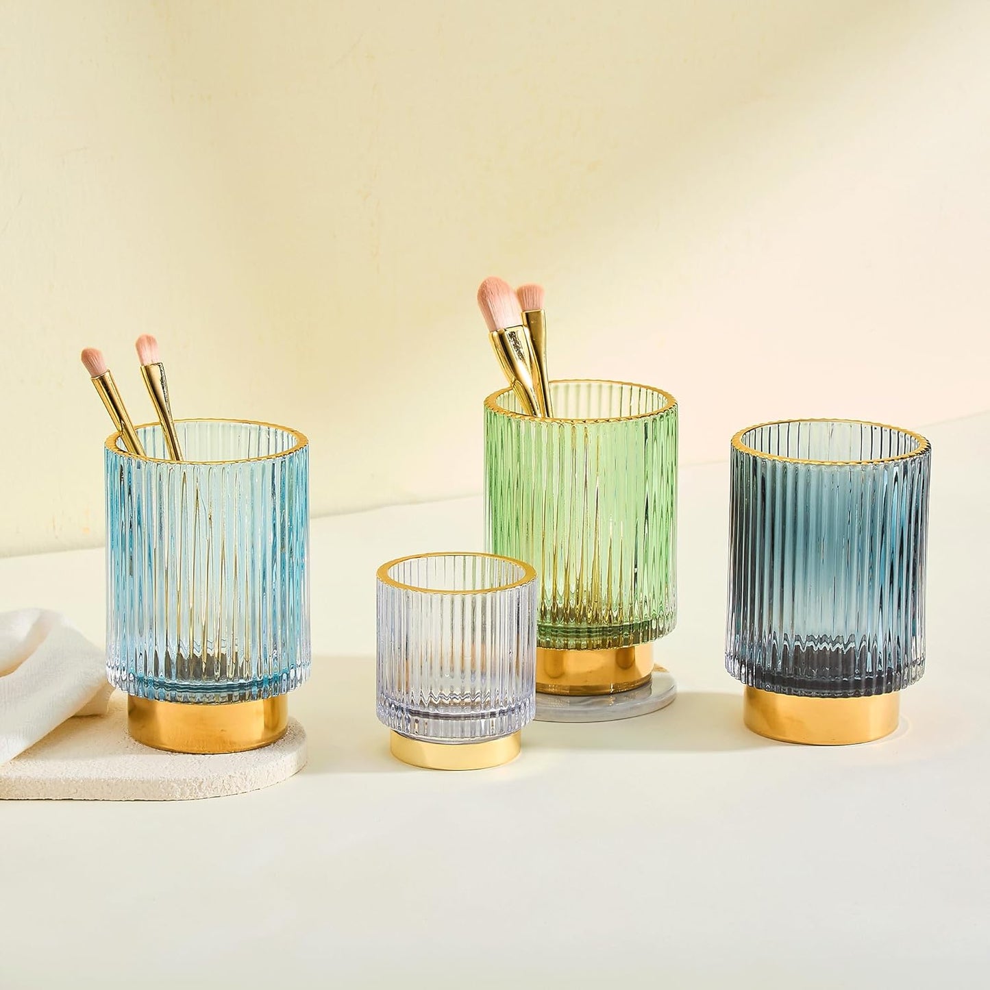 Makeup Brush Holder Organizer,Toothbrush Holders,Desk Pen Pencil Holder,Multifunctional Vintage Glass Brush Cup（L/Green/A3-6-US）