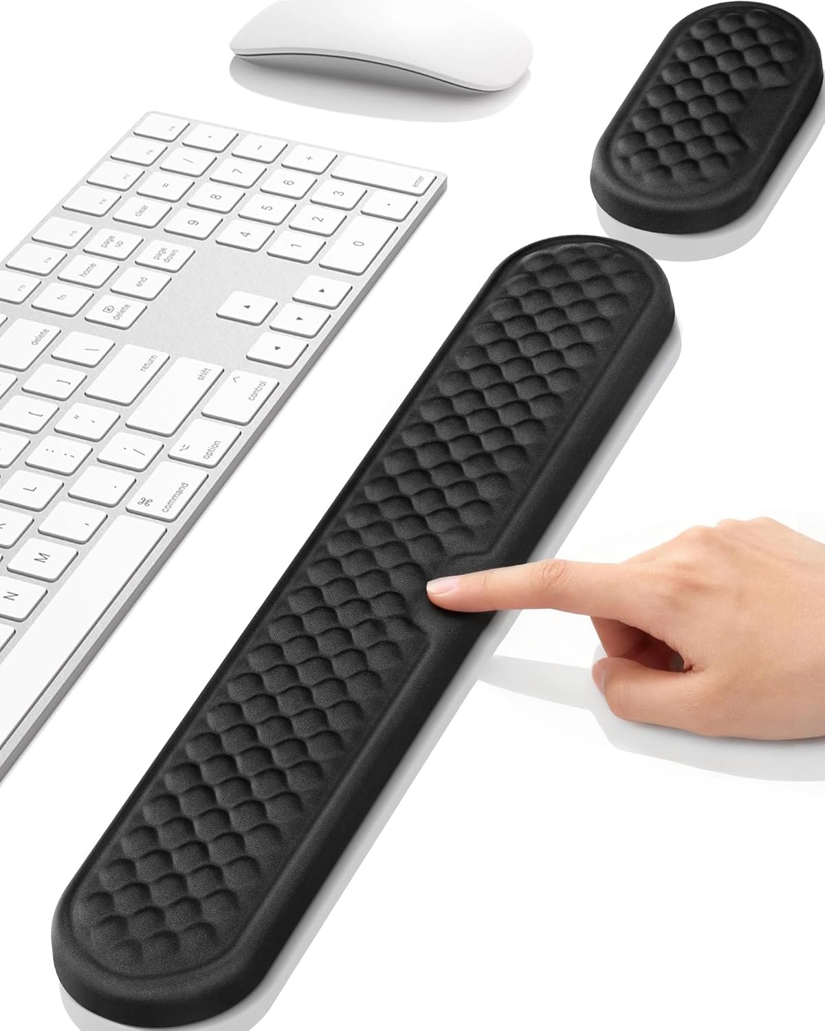 Wrist Rest Set for Keyboard and Mouse, Ergonomic Wrist Support with Memory Foam, Silky Lycra Cover, Non-Slip Base, Helps Ease Wrist Pressure and Fatigue During Long Typing and Gaming Sessions (Black)