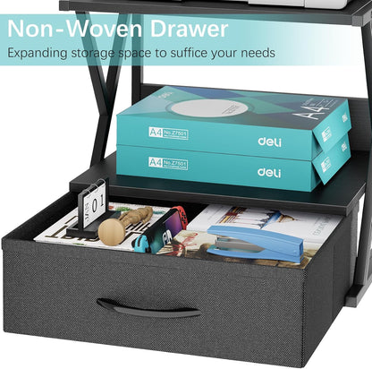 aboxoo Printer Stand for Desk with Storage Drawer, 2 Tier Desktop Or UnderDesk Shelf, Multi-Purpose Desk Organizer for Home Office, fit Fax Machine/3D Printer/Scanner, Rustic Brown