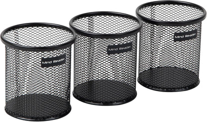 Mind Reader Pen and Accessories Holder, Desktop Organizer, Office, Metal Mesh, 3.5"L x 3.5"W x 3.75"H, Set of 3, Black