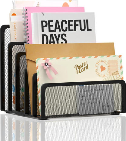 Mail Organizer Countertop with 5 Slot, Metal Mail Holder for Desk, File Holder Letter Sorter for Envelope, Bill and Document (Rose Gold)