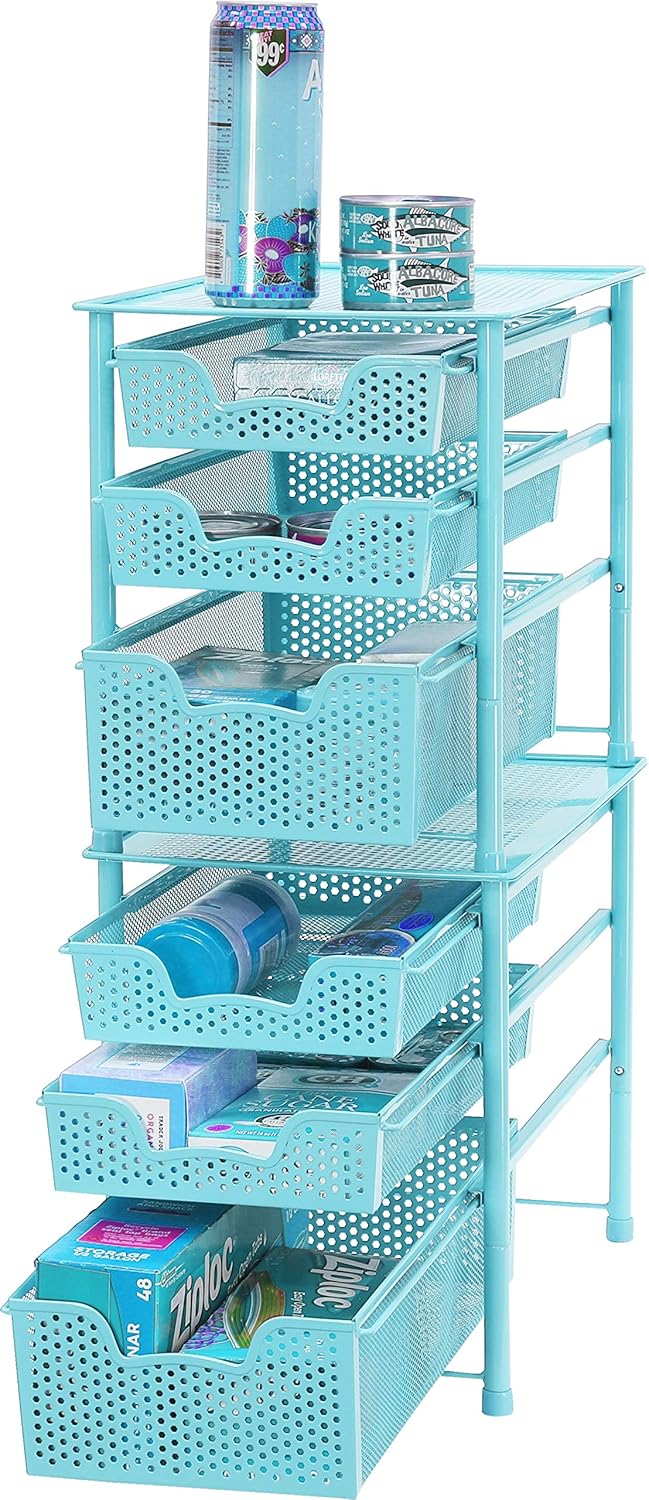Simple Houseware Stackable 3 Tier Sliding Basket Organizer Drawer, Silver