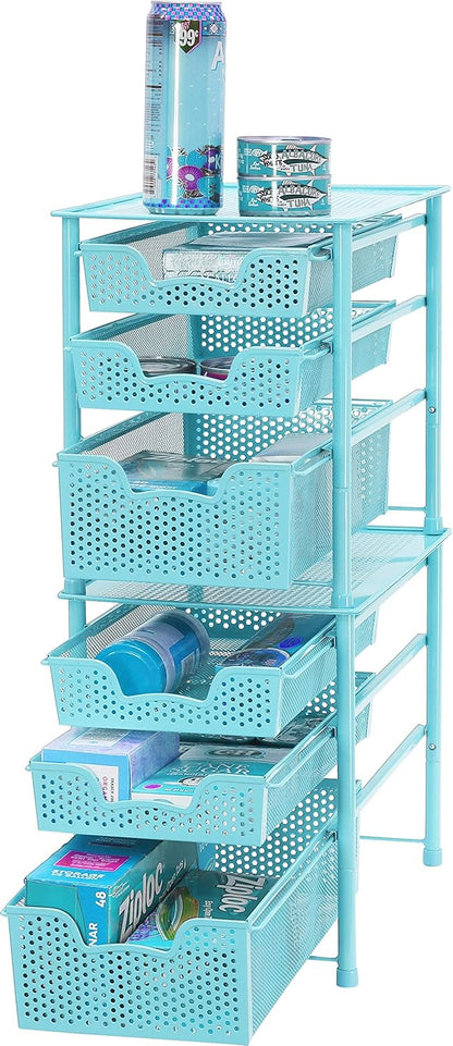 Simple Houseware Stackable 3 Tier Sliding Basket Organizer Drawer, Silver