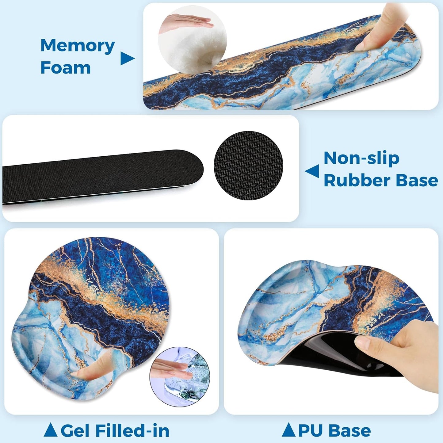 Mouse Pad and Keyboard Wrist Rest Support, with Non-Slip PU Base,Gel Mouse Pad with Coaster,Pain Relief for Gaming, Computer,Office -Beach