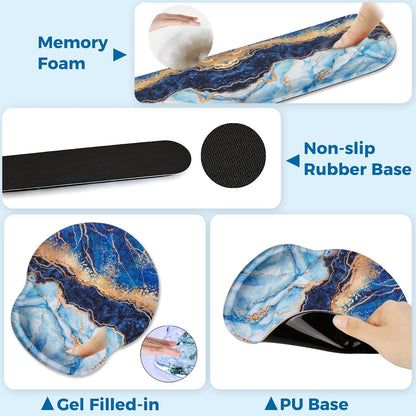 Mouse Pad and Keyboard Wrist Rest Support, with Non-Slip PU Base,Gel Mouse Pad with Coaster,Pain Relief for Gaming, Computer,Office -Beach