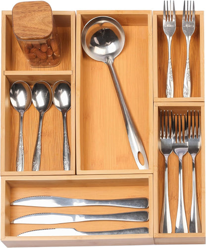 Vincona Bamboo Drawer Organizers Set, 3PCS Multi-Use Wood Storage Organizers, Desk Drawer Tray for Kitchen, Bathroom, Office, Dresser, Bamboo Box Bin for Jewelry, Makeup, Junk, Gadgets
