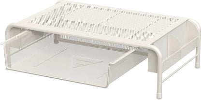 Simple Houseware Metal Desk Monitor Stand Riser with Organizer Drawer, White