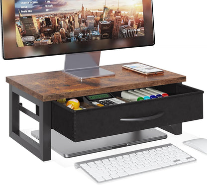 Desk Organizers and Accessories, Computer Monitor Stand Riser with Fabric Drawer, 2-Tier Laptop Stand for Desk, Office Organization Accessories, Pink