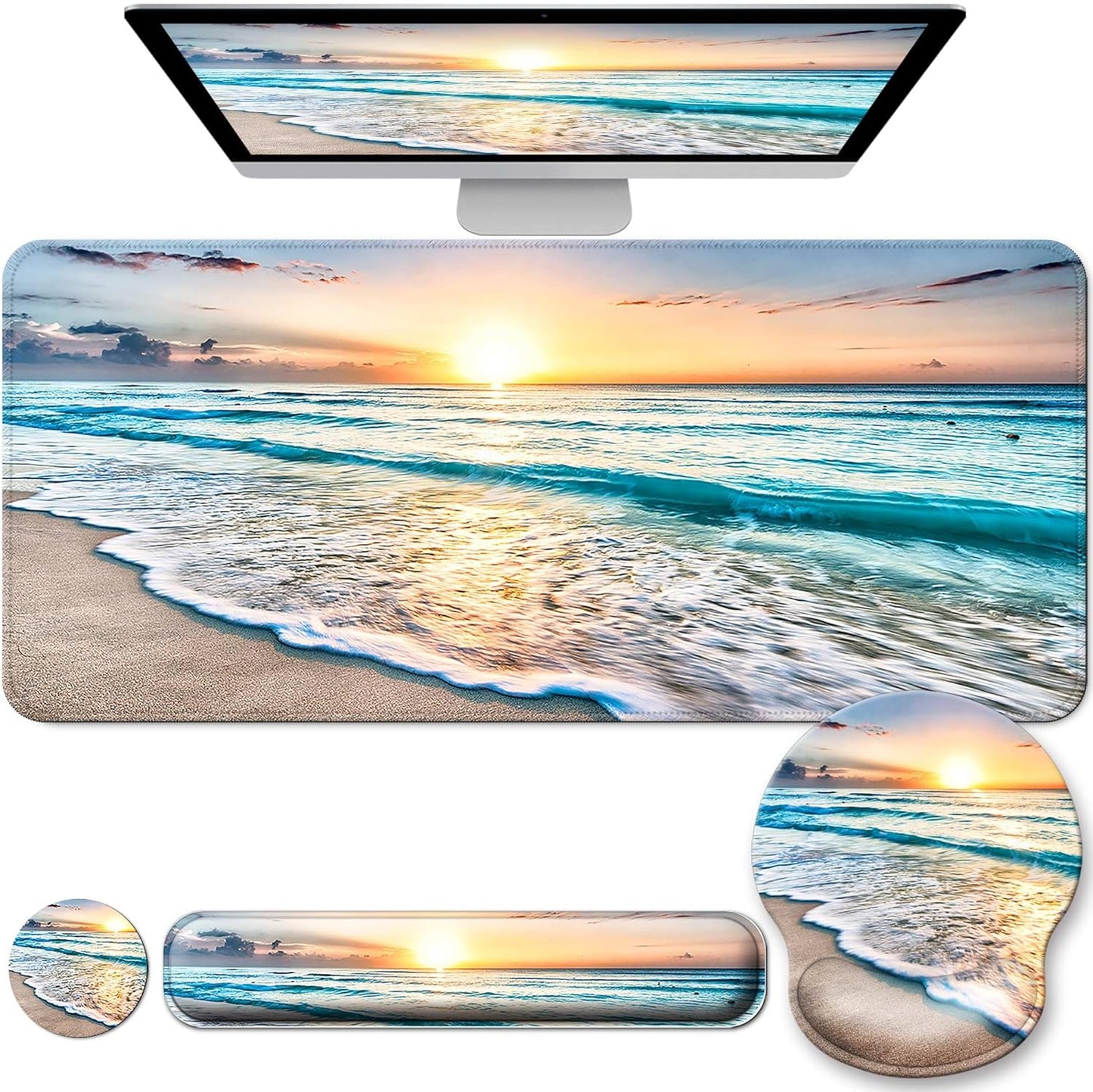 Desk Mat Set + Keyboard and Mouse Pad with Wrist Rest Support,4-in-1 Large Mousepad Computer Mats for Desktop Home & Office-Purple Butterflies