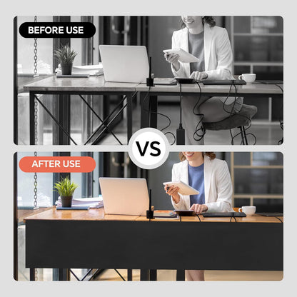 MABOZOO Under Desk Privacy Panel with Cable Management Net, Self Adhesive Desk Skirt with Cord Organizer for Home Office, Standing Desk, Wire Management Under Desk Accessories (Black)