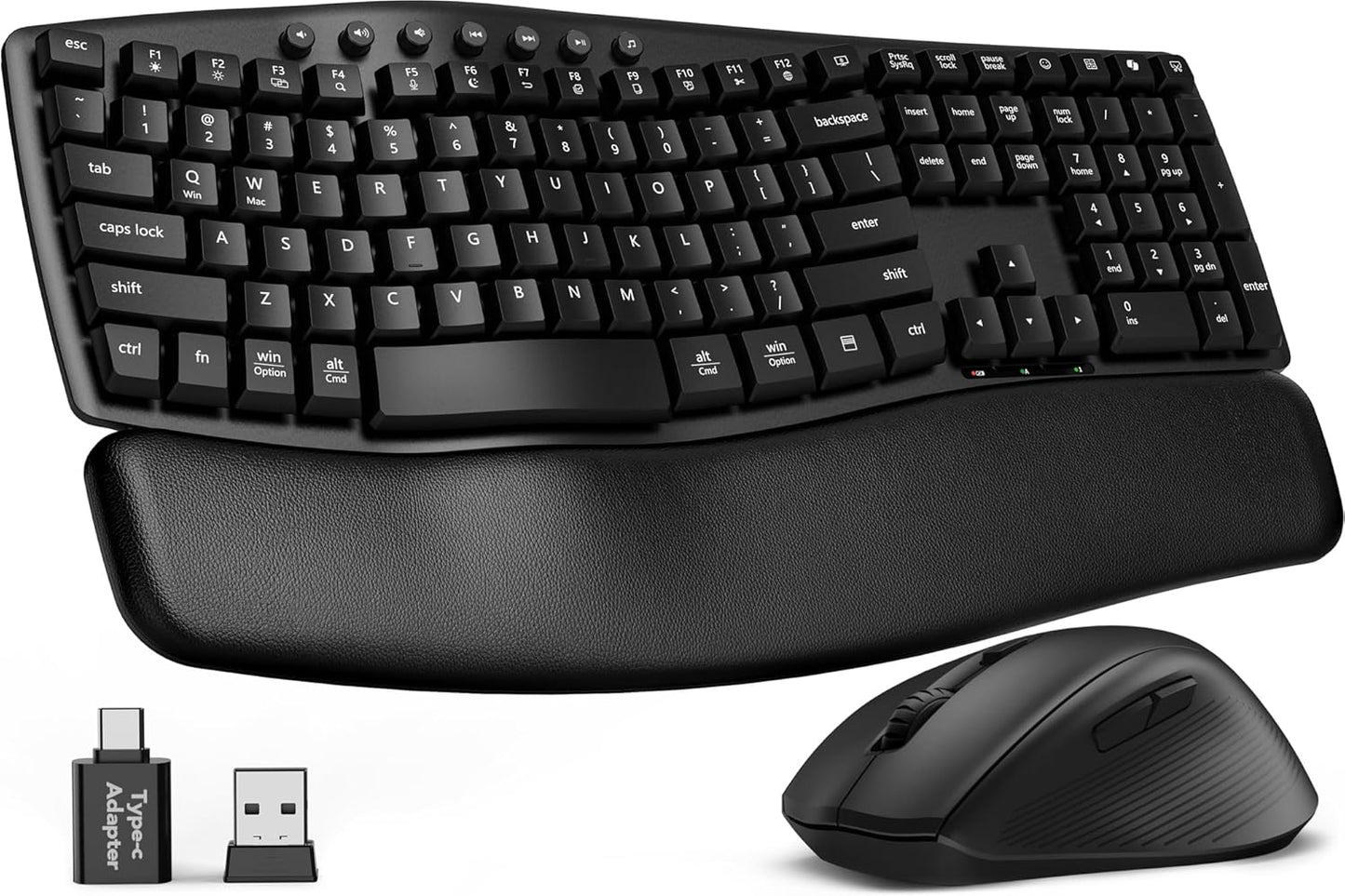 Wireless Keyboard and Mouse Combo, SABLUTE MA41 30dB Quiet Ergonomic Wave Keyboard Set with Soft Leather Palm Rest, Dual-System Switch for Windows/Mac, Ideal for Business Teams Home Office
