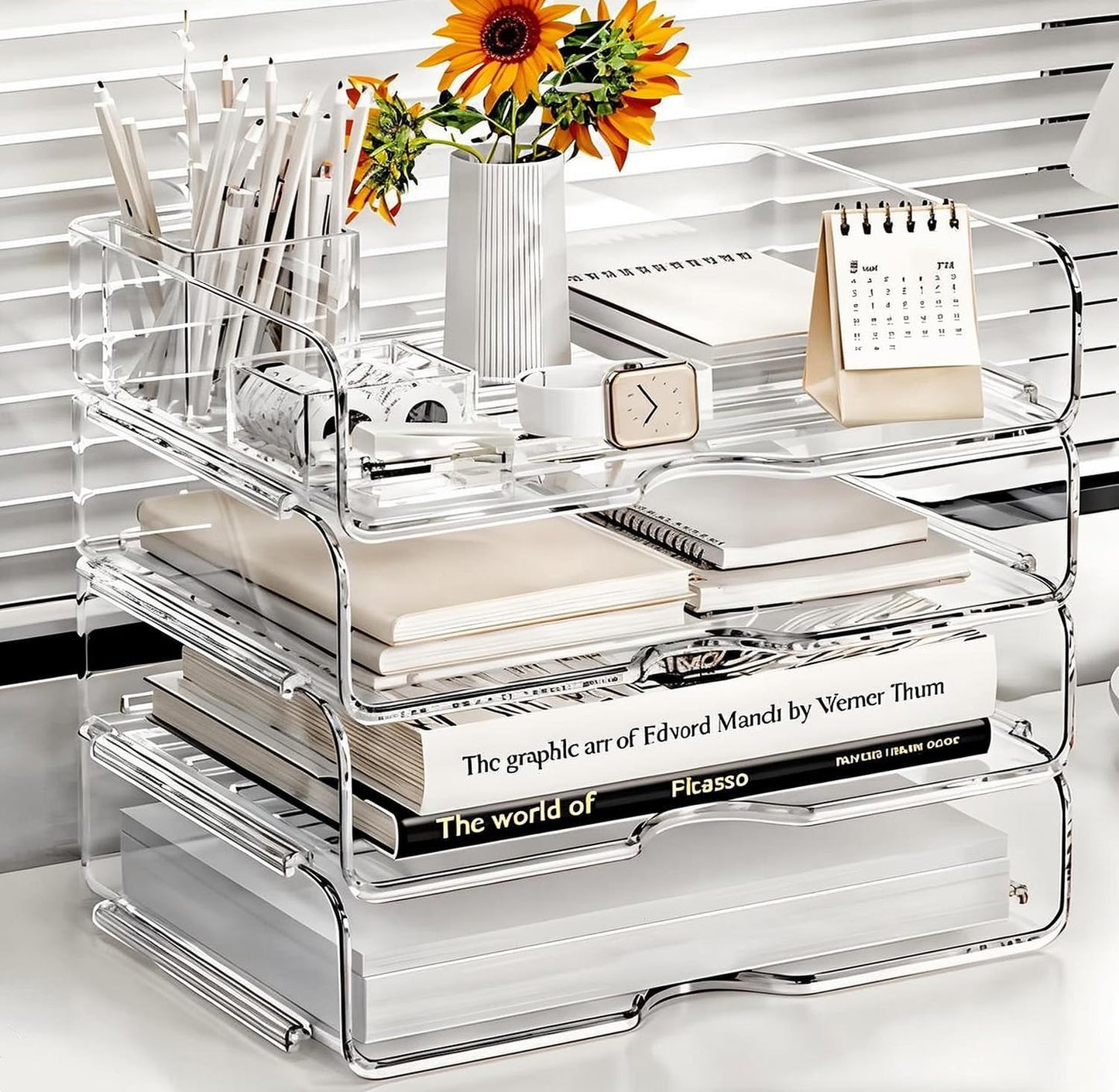 DCA Large Capacity Desk Organizer, 4 Tier Paper Organizer, File Organizer for Desk, Stackable Paper Tray for Office, Home and School