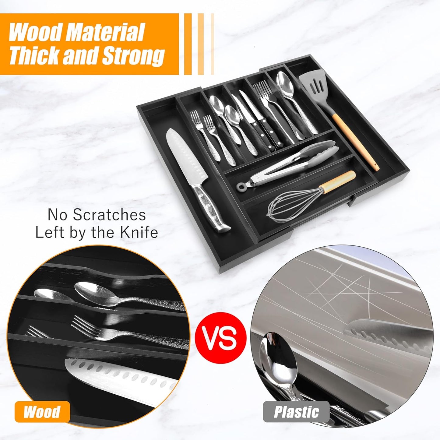 Kitchen Silverware Drawer Organizer and Storage Flatware Cutlery Utensil Holder Spice Rack Containers Bathroom Counter Cabinet Office Desk Makeup Drawer Tray Kitchen and Dining Tools Decor Accessories