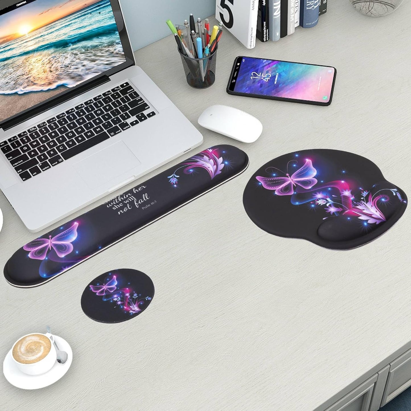 Mouse Pad and Keyboard Wrist Rest Support, with Non-Slip PU Base,Gel Mouse Pad with Coaster,Pain Relief for Gaming, Computer,Office -Beach
