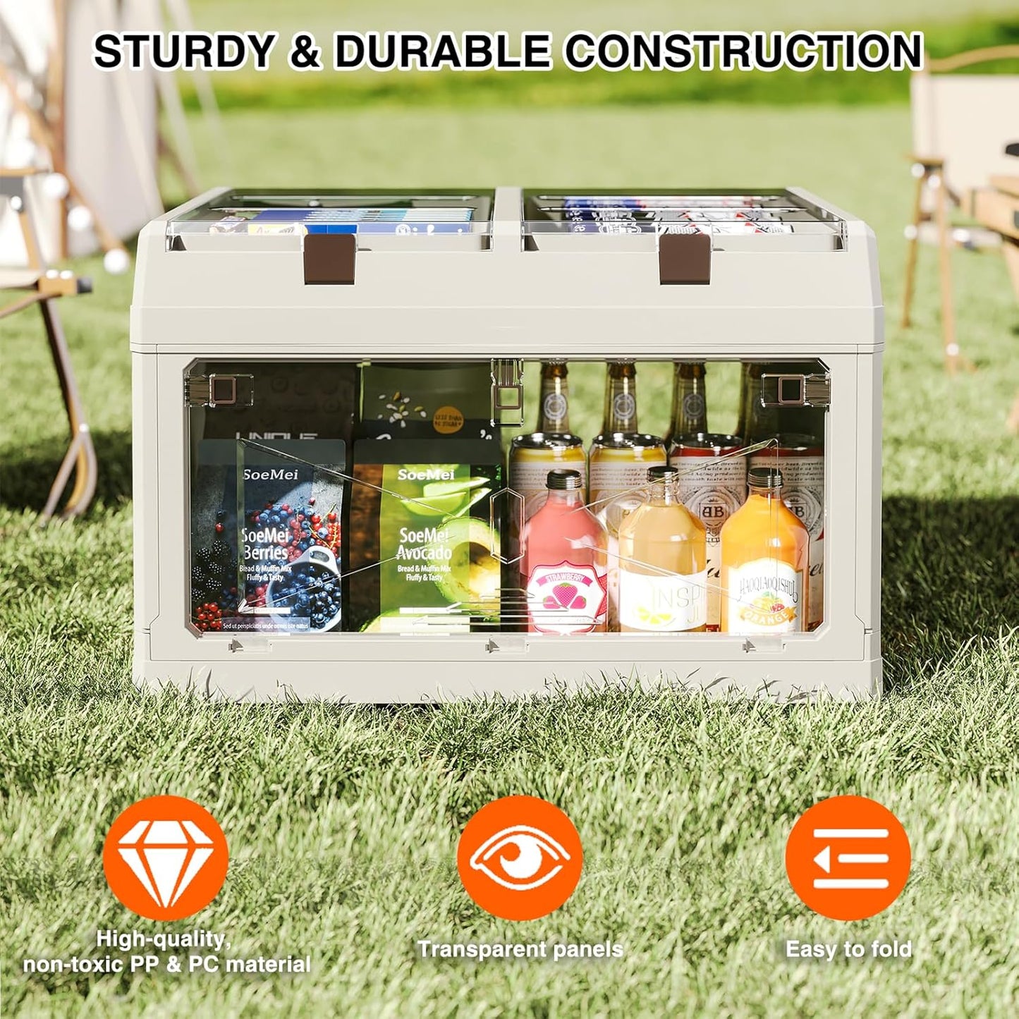 HYBRIDEAS 3-Pack Clear Stackable Storage Bins with Lids Magnetic Doors Open Front Foldable Folding Plastic Craft Containers Large Closet Organizers Box for Bedrooms Living Rooms Study Kids' Toys 24 QT