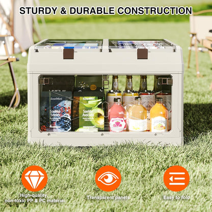HYBRIDEAS 3-Pack Clear Stackable Storage Bins with Lids Magnetic Doors Open Front Foldable Folding Plastic Craft Containers Large Closet Organizers Box for Bedrooms Living Rooms Study Kids' Toys 24 QT