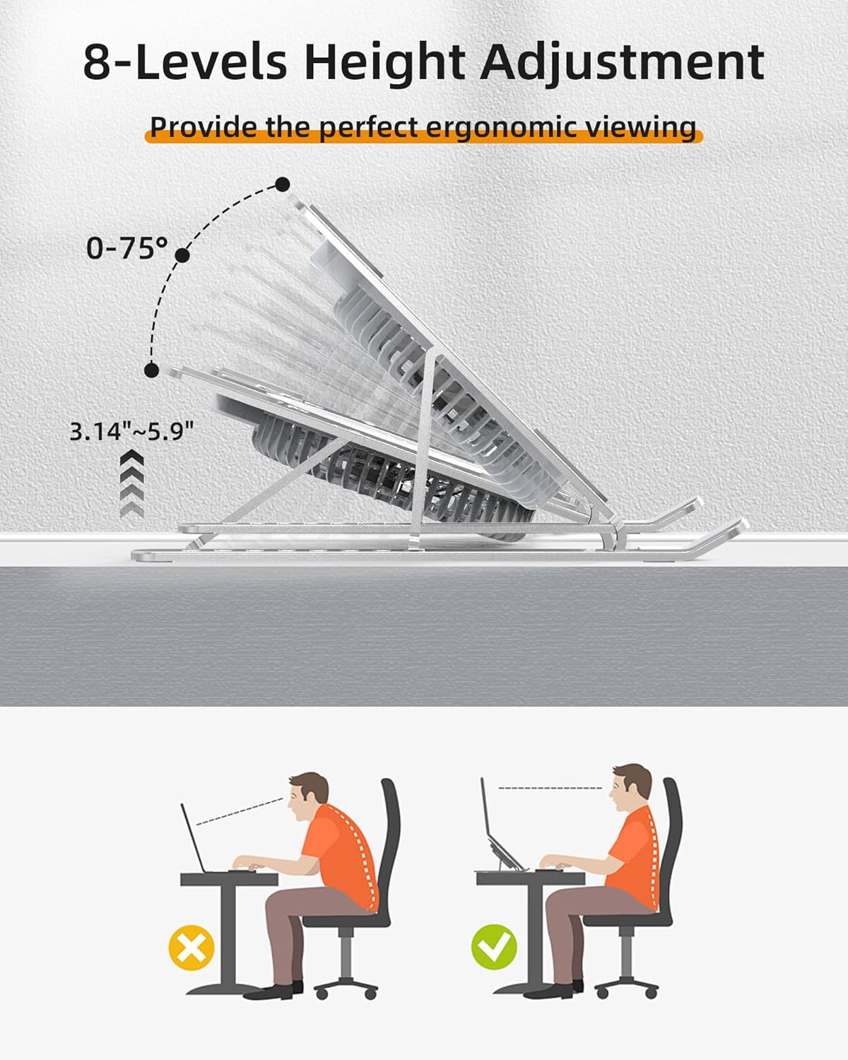 SHUWEI Portable Laptop Cooling Stand, Foldable & Adjustable Aluminum Stand with 3 Speed Powerful Quiet Fans, Ultra-Lightweight Ergonomic Cooling Pad for 17.3" Laptops (Black, for 17.3" Laptop)