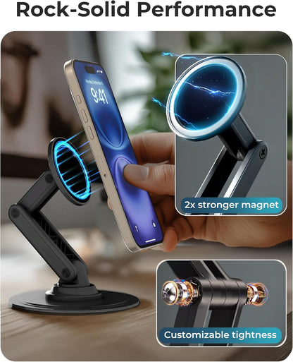 COOPER Mag360, Desktop MagSafe Stand for iPhone 17 Pro Max (16/15/14/13/12), Magnetic Phone Holder for Desk, 360° Rotating, Height Adjustable, Magnetic Phone Stand for Desk, with Metal Ring (Black)